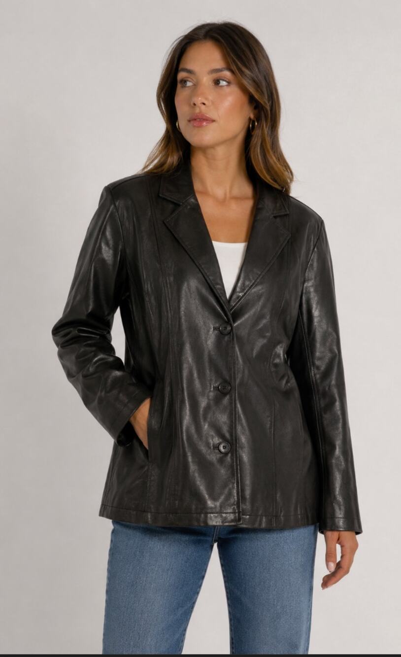 Mountain Lake Petite Women's XL Faux Leather Blazer Jacket Black 3 Button